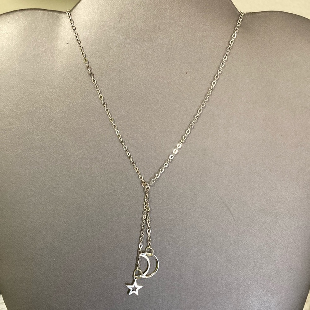 Silver Moon and Star Pendant Necklace - Picture 4 of 8